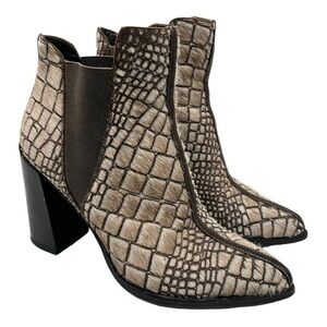 Ducanero Tan Brown Pony Hair Point Toe Leather Block Heel Booties Women’s 40